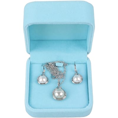 Dames Set Kunstparel Sieraden met Doosje Nep Parel Hanger Ketting Druppel Oorbellen Mode blue