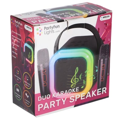 PartyFunLights Mini duo karaoke set party speaker - met twee microfoons zwart - Discoverlichting - Draadloos - Voor volwassenen en kinderen