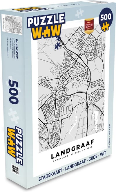 Puzzel Stadskaart - Landgraaf - Grijs - Wit - Legpuzzel - Puzzel 500 stukjes - Plattegrond