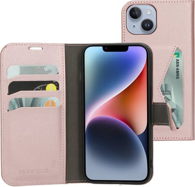 Mobiparts hoesje geschikt voor Apple iPhone 14/13 - Wallet/Boekhoesje - Eco Leer - Magneet Sluiting - Opberg vakken - Roze