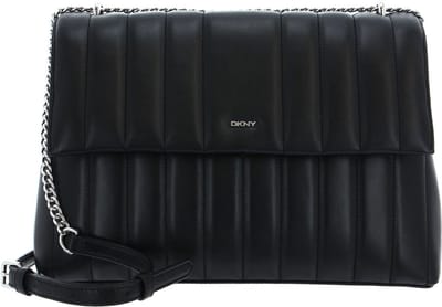 DKNY Leren Schoudertas Seva Logo Flap Shoulder Bag Black / Silver Zwart