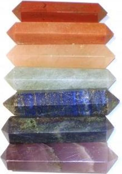Edelstenen SET 7 chakra massage staafjes in tasje - 3 cm - Fluweel - Edelsteen