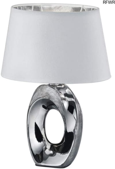 RFWR® Elegante Tafellamp met Keramische Voet en Stoffen Kap in Wit/Zilver - 33 cm Hoog
