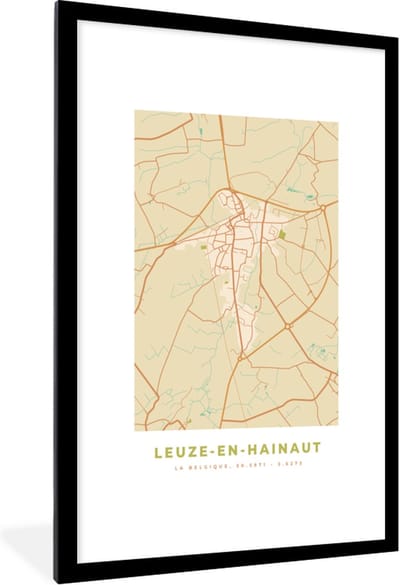 Fotolijst incl. Poster - België - Leuze-en-Hainaut - Kaart - Stadskaart - Plattegrond - 80x120 cm - Posterlijst