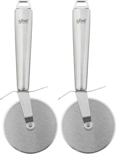 5Five Pizza snijder-wiel de luxe - 2x - zilverkleurig - RVS - 23 cm
