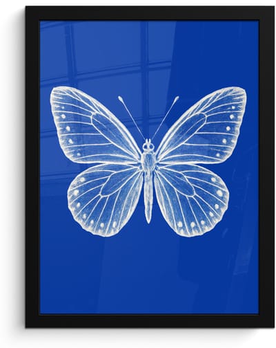 Poster in lijst - Fotolijst 30x40 cm - Posters - Vlinder - Wit - Getekend - Stippen - Posterlijst zwart - Decoratie - Wanddecoratie woonkamer - Muurdecoratie slaapkamer