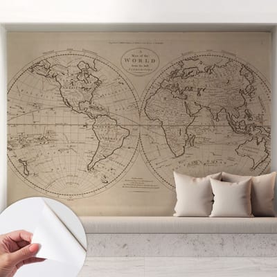 Coloray Zelfklevend Behang - Oude kaart Stickerbehang op rol - 208x146 cm - Zwart Zelfklevend Behang - Voor op kantoor, voor de woonkamer, voor de hal - Plakklare achterzijde - Zelfklevend fotobehang