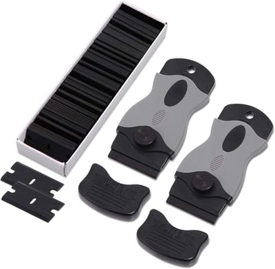 Set van 2 Multifunctionele Schrapers - Grijs Plastic - Veilig voor Gevoelige Oppervlakken - Inclusief 100 Reservemessen - Voor Auto en Huishoudelijk Gebruik