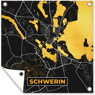 Tuin poster Schwerin - Goud - Stadskaart - Plattegrond - Kaart - Duitsland - 200x200 cm - Tuindoek