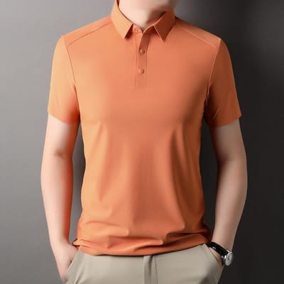 Mulberry Zijde T-shirt met Korte Mouwen voor Heren, Effen Kleur Zakelijk Poloshirt, Strijkvrije Gelamineerde IJszijde, Naadloos IJszijde Piqué T-shirt voor Heren 4XL brown