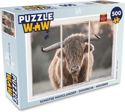 Puzzel Schotse hooglander - Doorkijk - Hoorns - Legpuzzel - Puzzel 500 stukjes