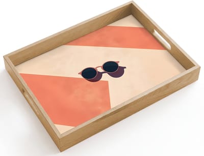 Dienblad hout 40x30 cm - Schootdienblad - Zonnebril - Schaduw - Oranje - Minimalistisch - Borrelplank rechthoek - Plateau dienbladen