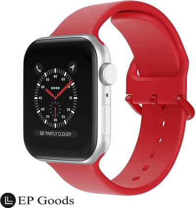 EP Goods - Bandje Geschikt voor Apple Watch Series 1/2/3/4/5/6/SE/7/8/9 - 38/40/41mm en Watch 10 & Watch 11 - 42mm - Siliconen - Met Gesp Sluiting - Rood