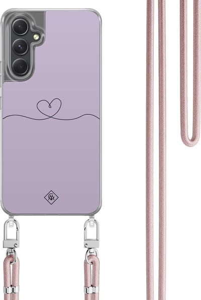 Casimoda® hoesje met koord - Geschikt voor Samsung A34 - Hart Lila - Afneembaar koord - TPU/polycarbonaat - Paars