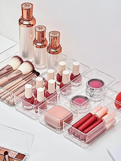 22-delige lade-organizer met antislip siliconen pads - doorzichtige bureaulade trays voor make-up, sieraden en meer