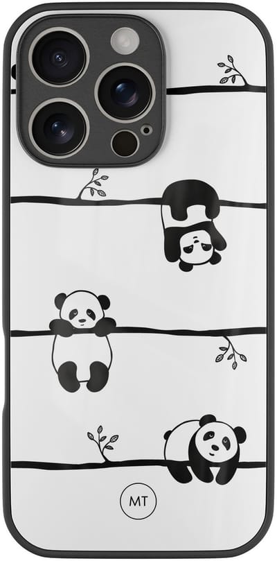 Hoesje geschikt voor iPhone 16 Pro - Panda - Luxe Hard Case - Print - Zwart, Wit - Mooie Telefoonhoesjes