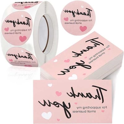 Bedankkaarten en Stickers - Visitekaartjes set - Kleine bedrijven - Roze met hartjes - 530 stuks - Roze