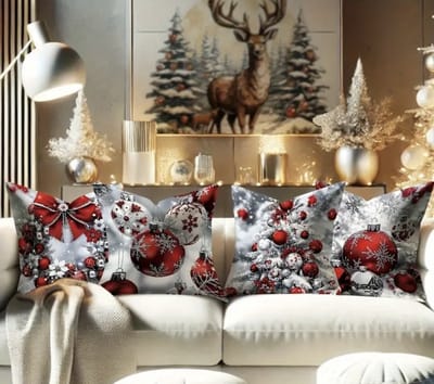 4 stuks, Dubbelzijdige Print, 2D Vlakke Print, Kerst Kussenhoes