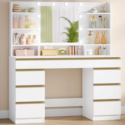 Make Up Tafel met Spiegel - Kaptafel voor Meisjes - Hollywood Spiegel met Verlichting - make up tafel