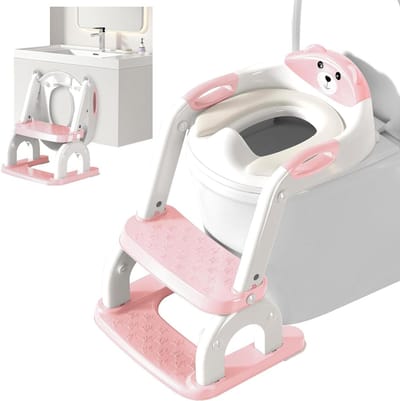 Zindelijkheidstrainingszitje - Toiletladder Peuters - Zelfstandig Toilet - Verstelbare Hoogte - 50x30 cm - Roze
