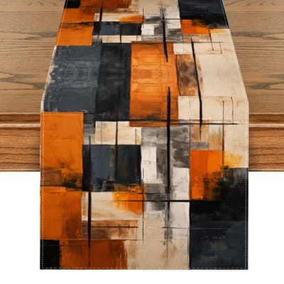 Waterverf Abstracte Kunst Linnen Tafelkleed voor Feestdecoratie Oranje Zwarte Streep Patroon Tafelkleden Commode Sjaal Decoratie 150x33cm black