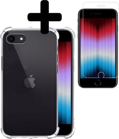 Hoesje - Met Screenprotector - Geschikt voor Apple iPhone SE (2022) - Sterk & Shockproof - Siliconen Case - Back Cover - Telefoon Hoes - Shock Proof - Telefoonhoesjes - Transparant