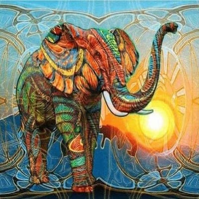 Diamond Painting - Olifant met zon - Volledig - Vierkanten steentjes - 50x40cm