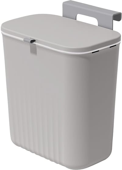 SPHProducts - Afvalbak - Hangende Vuilnisbak - Met Deksel - 9 L - Keuken Prullenbak - Ideaal voor Badkamer en Caravan - Grijs