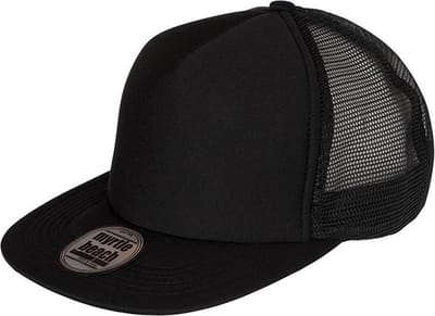 Myrtle Beach Volwassenen Unisex 5 Panel Flat Peak Cap (Zwart/Zwart)