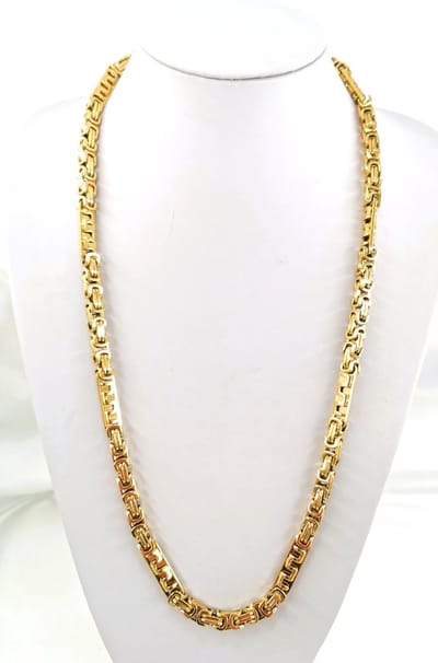 Ketting - RVS - Heren -Goudkleurig - vierkant - koningsschakel - design ketting - L 70 cm - br 8 mm.