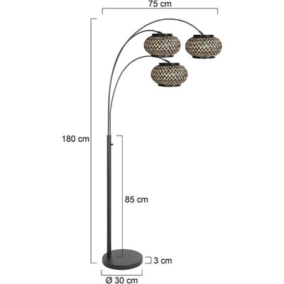 Vloerlamp Nox Light 4494ZW - trendy zwart met bamboe kapjes, 3 E27 fittingen, verstelbare hoogte, Steinhauer