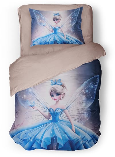 Eleganzzz Kinder Dekbedovertrek Blue Fairy - Fee Dekbedovertrek - Blue - 140x200/220cm - Dekbedovertrek Kinderen - Micropercal - Eenpersoons