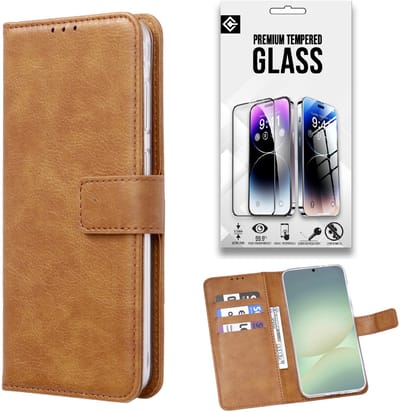Casemania Hoesje en Glas Geschikt voor Xiaomi 17T - Bruin - Portemonnee Bookcase met Pasjeshouder en Standaardfunctie - Telefoonhoesje + 1x Gehard Tempered Glazen Screenprotector