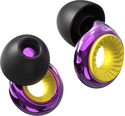 Herbruikbare Oordoppen voor Slapen en Festivals - Partyplugs - Gehoorbescherming - Festival Oordopjes - Slaapoordoppen - Geluidsdemping Tot 26 dB - 4 Maten XS/S/M/L - Chrome Amethist Paars/Geel