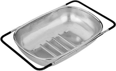 Keuken Zeef - Afvoerzeef Vergrootbaar - Groenten Wassen - Fijnmazig Roestvrij Staal - 28x20x8 cm - Multicolor