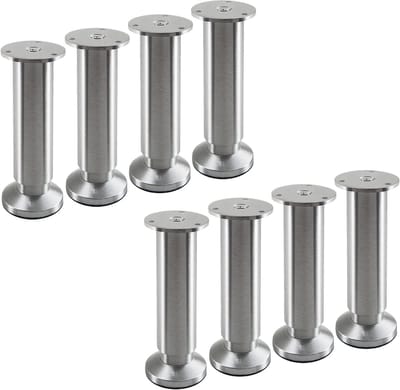 SOTECH 8 stuks meubelpoten TERRA hoogte 150 mm alu geborsteld hoogte verstelbaar tot max. 15 mm, belastbaar tot 250 kg
