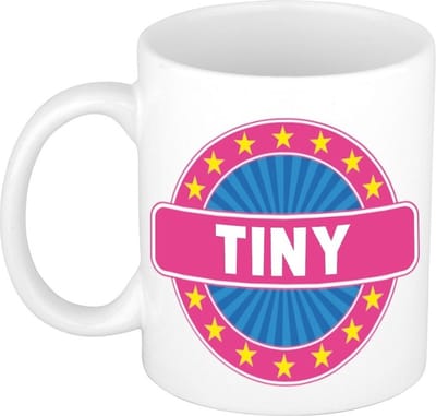 Bellatio Decorations - Tiny voornaam - koffiemok - beker - wit/roze - 300 ml - Cadeau - Dames - Collega - Moederdag - Verjaardag