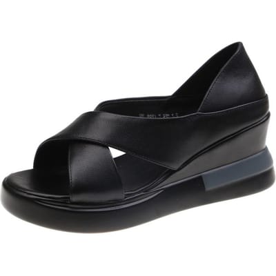 Lucyever Sandales Compensées d'Été Pour Femmes Sangle Croisée Semelle Épaisse Chaussures Décontractées Femme Bout Ouvert Cuir PU Sandales Féminines 38 noir