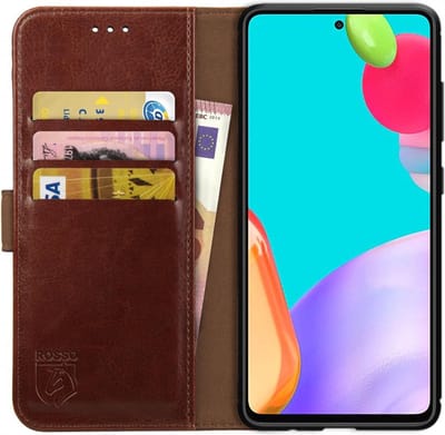 Rosso Element Book Case Wallet Hoesje Geschikt voor Samsung Galaxy A52 / A52S | Portemonnee | 3 Pasjes | Magneetsluiting | Stand Functie | Bruin