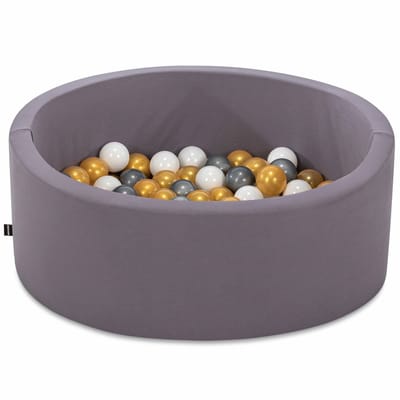 ASIR ballenbak voor baby's - grijs - 200 ballen in goud, wit, grijs en transparant - 85 x 85 x 30 cm