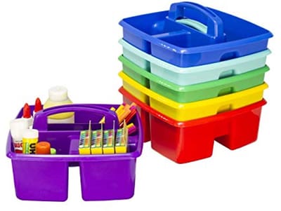Multifunctionele Organizer met Handvat - Caddy met 3 Compartimenten voor Klaslokaal, Assorted Kleuren, 6 Pack