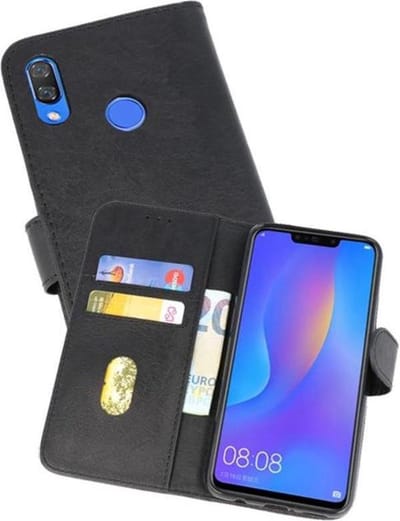 Hoesje Geschikt voor de Huawei P Smart Plus - Kaarthouder Book Case Telefoonhoesje - Zwart