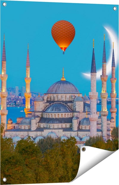 Gards Tuinposter Sultan Ahmetmoskee in Istanbul - 60x80 cm - Tuindoek - Tuindecoratie - Wanddecoratie buiten - Tuinschilderij
