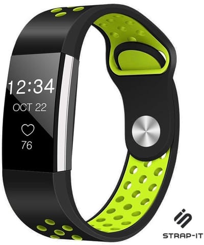 Siliconen Smartwatch bandje - Geschikt voor Fitbit Charge 2 sport band - zwart/geel - Strap-it Horlogeband / Polsband / Armband - Maat: Maat L