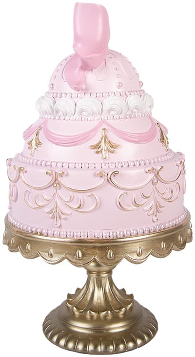 Clayre & Eef Kerstdecoratie Beeld Taart Ø 19x33 cm Roze Kunststof