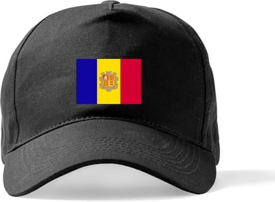 Zwarte Pet Beechfield met Wereldvlaggen, land Andorra klittenbandsluiting