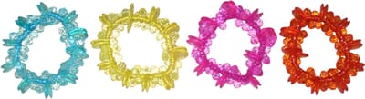 Armbanden bolletjes&rondjes blauw-geel-roze-rood set van 4 stuks.