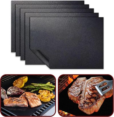 Grillmat Set - Anti-Aanbak Ovenmat - 6 Stuks - 40x33 Cm - Hittebestendig Tot 260°C - Voor Grill, Oven En Bakplaat - Eenvoudig Schoon Te Maken - Zwart