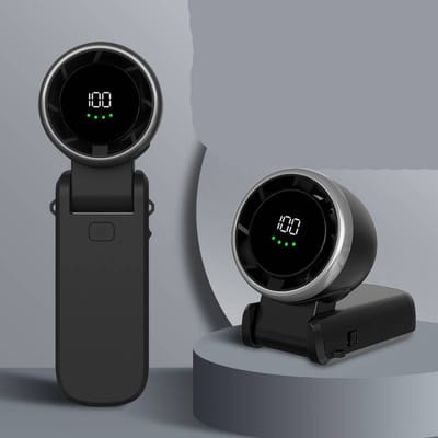 Handventilator met turbofunctie, 13.000 toeren per minuut voor directe verkoeling, instelbare snelheid (1 tot 100), snelladen via USB in 2 uur, tot 12 uur gebruikstijd, digitaal display, geschikt voor buiten, op reis en op het werk - Zwart