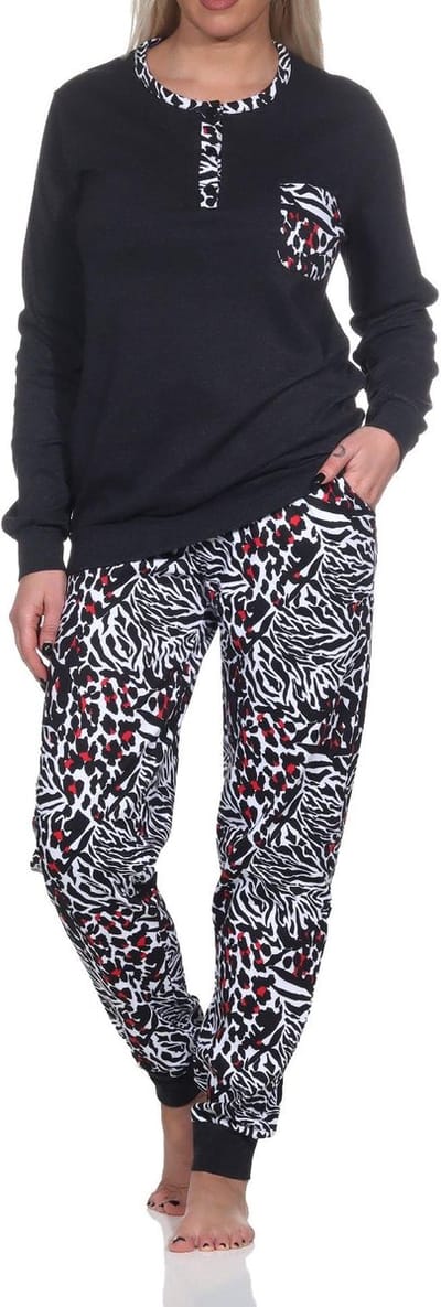 Normann Dames Knuffel Interlock Pyjama Lange Mouw met Manchetten in Dierenprint Optiek